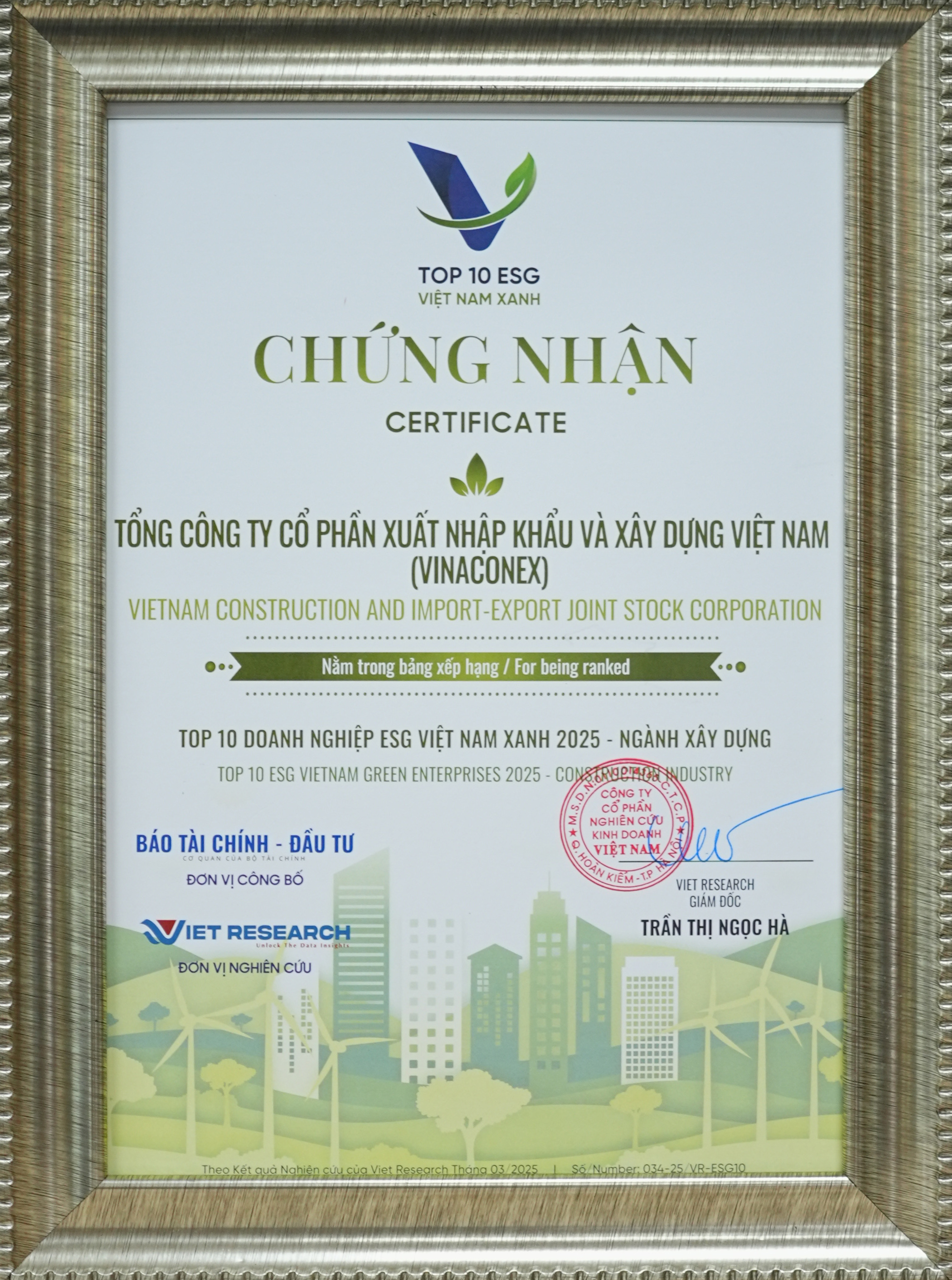 Top 10 doang nghiệp ESG Việt Nam Xanh 2025 - Ngành xây dựng